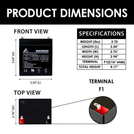 12V 5Ah F1 Sealed Lead Acid Alarm System Battery Compatible with UB1250