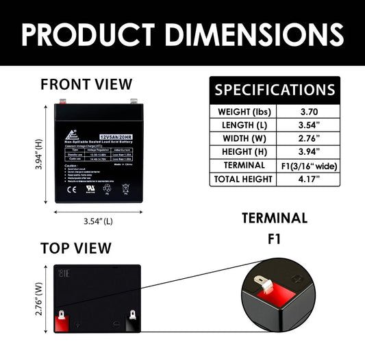 12V 5Ah F1 Sealed Lead Acid Alarm System Battery Compatible with UB1250