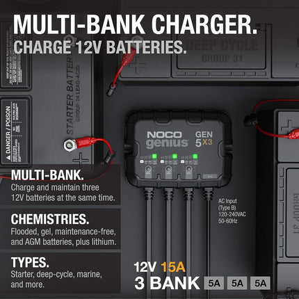 NOCO 3-Bank 15A Onboard Battery Charger