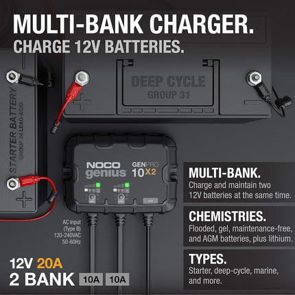 NOCO 2-Bank 20A Onboard Battery Charger