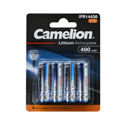 Camelion IFR14430 Lithium Iron Phosphate Rechargeable Battery 400mAh Blister Pack Of 4 - For Solar Lights