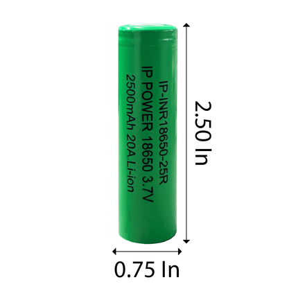 18650 Li-Ion 2500mAh 3.7V 20A Rechargeable Battery Flat Top IP Powre