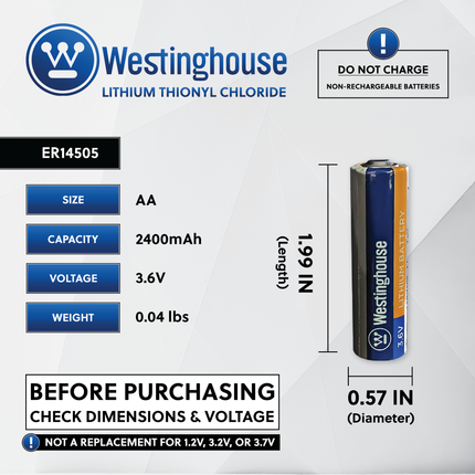 Westinghouse ER14505 AA Size 3.6V Lithium Primary Battery for Specialized Devices - Non Rechargeable