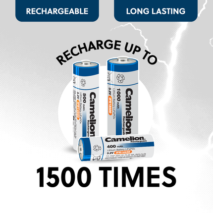 Camelion IFR18500 Lithium Iron Phosphate Rechargeable Battery 1000mAh Blister Pack of 4 - For Solar Lights