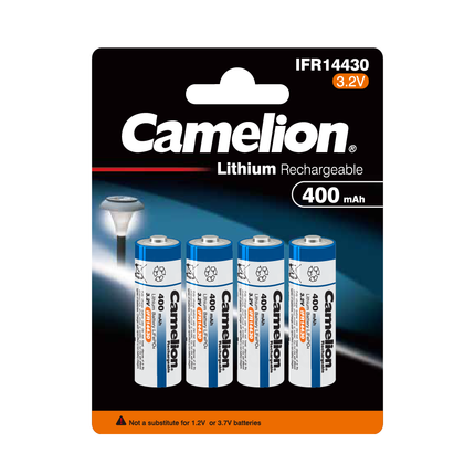 Camelion IFR14430 Lithium Iron Phosphate Rechargeable Battery 400mAh Blister Pack Of 4 - For Solar Lights