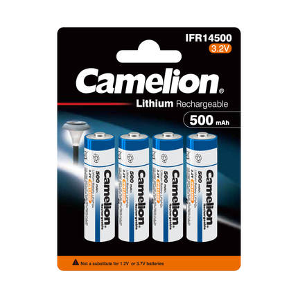 Camelion IFR14500 Lithium Iron Phosphate Rechargeable Battery 500mAh Blister Pack of 4 - For Solar Lights