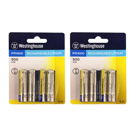 Westinghouse IFR14500 Lithium Iron Phosphate 3.2V 500mAh Rechargeable Rechargeable Batteries (8Ct) 2x 4Ct Blister Packs