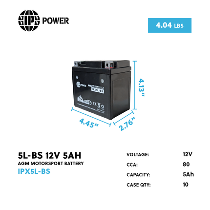 IP Power 5L BS 12V 5Ah AGM High Performance Motorsport Battery