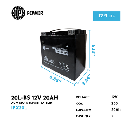 IP Power 20L-BS 12V 20Ah High Performance AGM Motorsport Battery