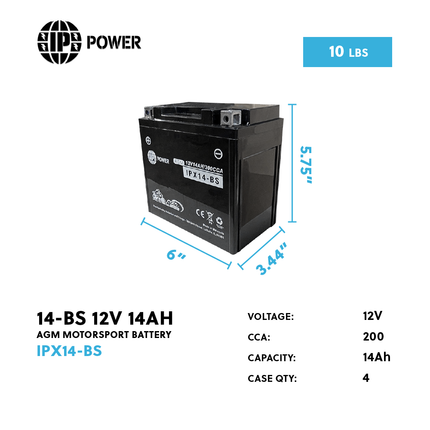 IP Power 14BS 12V 14Ah AGM Sealed Powersport Battery