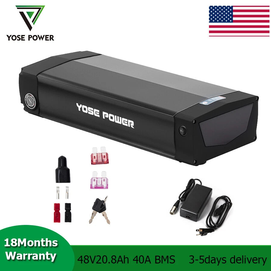 48V 20Ah Rear Rack Lithium Electric Bike Battery with Mounting Carrier